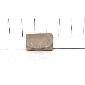70s vintage tan brown leather clutch shoulder purse bag